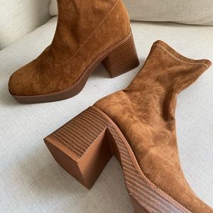 Square-toe Sock Boot with Chunky Heel
